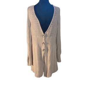 Monterey Bay Women's Size Large Knitted Tan Long Cardigan